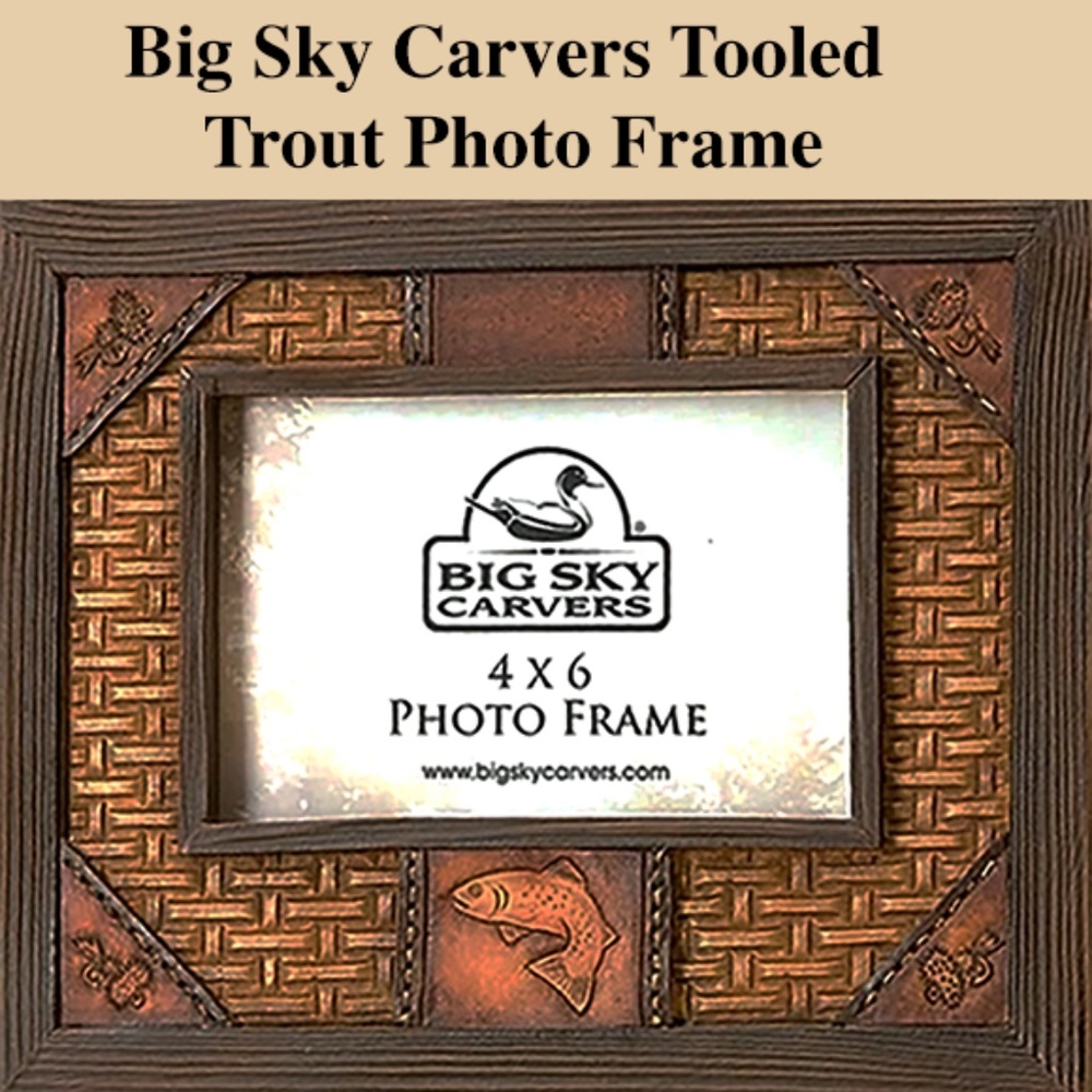 Big Sky Carvers Tooled Leather Finish Trout Photo Frame - Holds 4"x 6" Photo